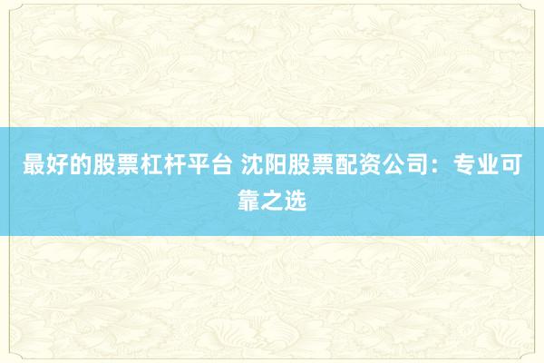 最好的股票杠杆平台 沈阳股票配资公司：专业可靠之选